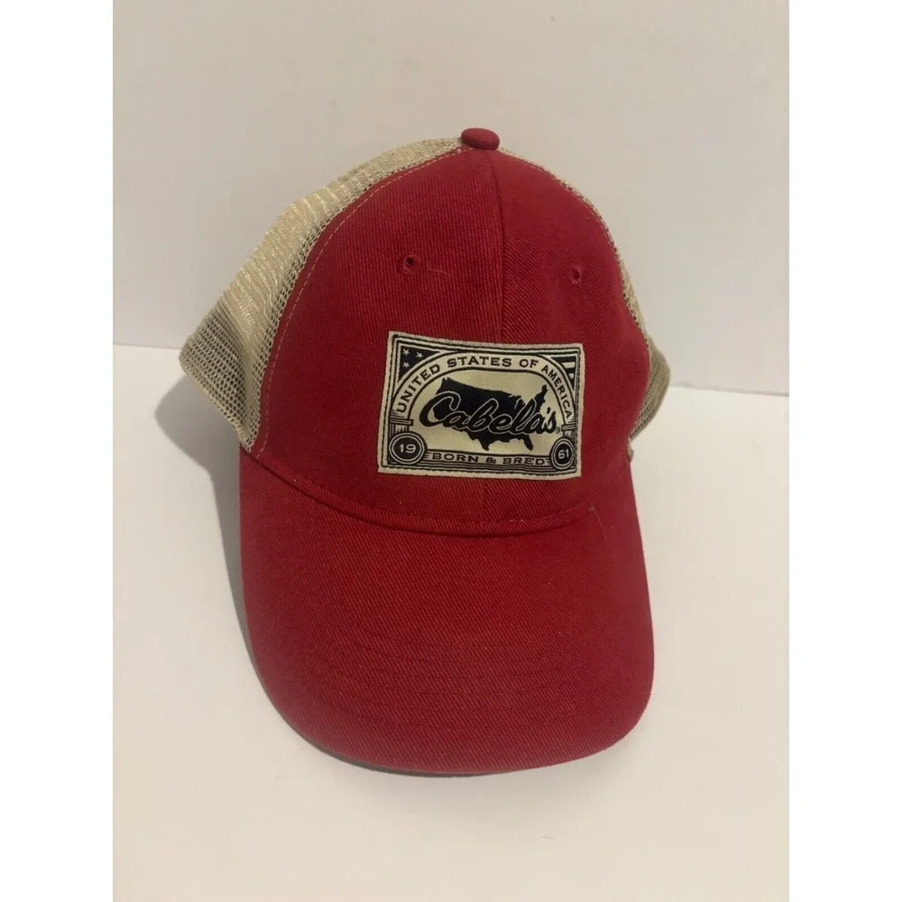 Cabelas Snapback Hat Adjustable Mesh Back Cap‎ Red Baseball Hunting